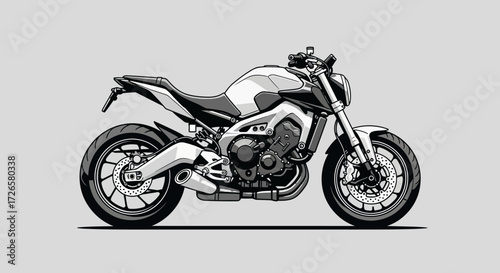 Stylized vector illustration of a modern motorcycle with intricate details showcasing engineering