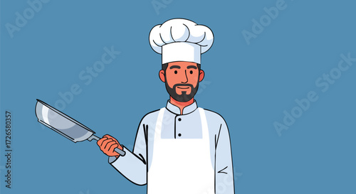 Professional Chef in Kitchen Holding Knife Culinary Cooking Expertise