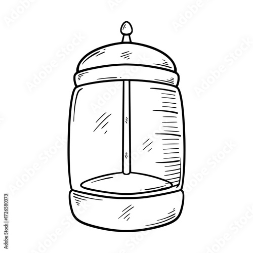 Hand Drawn French Press Coffee Brewer Line Art Sketch