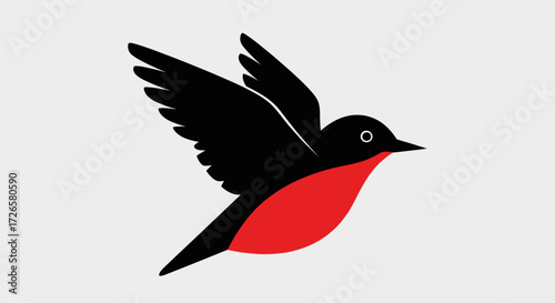 Elegant illustration of a flying bird with black wings and a vibrant red chest design