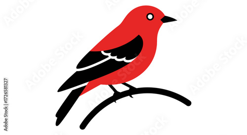 Scarlet Tanager on a Branch Vector Illustration, simple and vibrant design element for nature