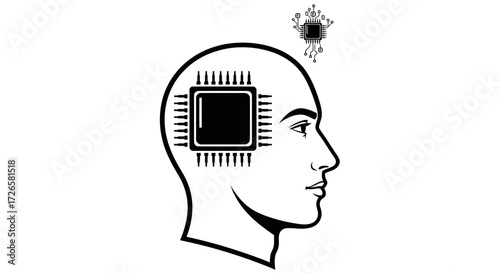 Conceptual illustration showcasing artificial intelligence and human enhancement technology