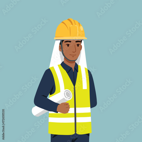 Construction Worker in Safety Gear Standing Proud on Site
