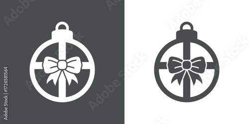 Tiempo de Navidad. Logo con silueta de bola de navidad con lazo de cinta de regalo para su uso en tarjetas y felicitaciones