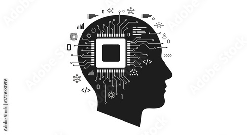 Artificial Intelligence Concept with Head Silhouette and Circuit Board Integration
