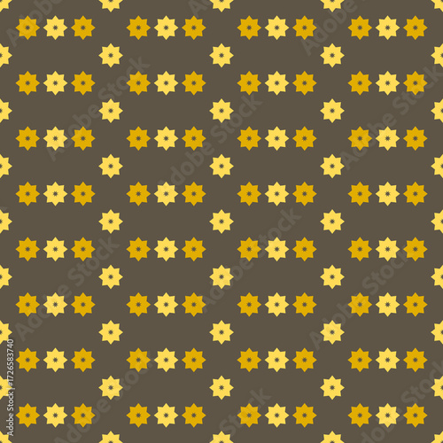 Geometric shapes seamless pattern background in brown, mustard and mustard yellow colors