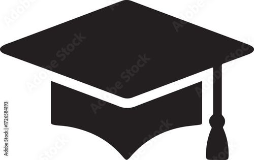 Simple black and white graduation cap icon symbolizing academic achievement and education milestone silhouette