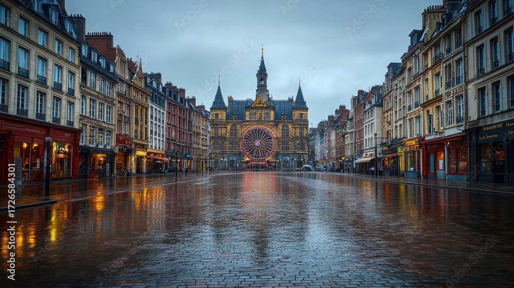 Fototapeta premium Rainy European town square
