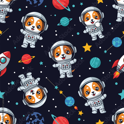 Playful astronaut dogs and rockets in a seamless space pattern inspiring adventure and dreams