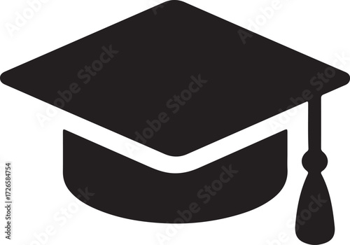 Simple black and white graduation cap icon symbolizing academic achievement and education milestone silhouette