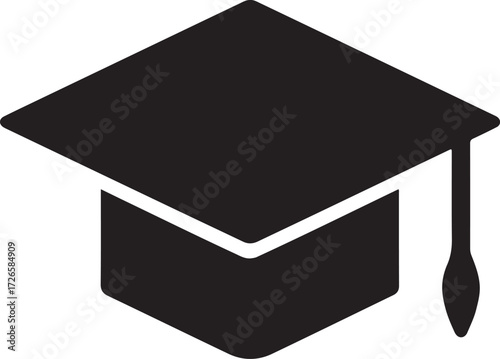Simple black and white graduation cap icon symbolizing academic achievement and education milestone silhouette