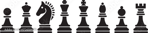Chess Piece Icons, Cartoon Chess Vector, Board Game Symbol, Chess Pieces Illustration, Black White Chess Cartoon, Strategy Cartoon Icons, Chess King Queen Icon, Chess Pawn Rook Bishop, Learning Chess 