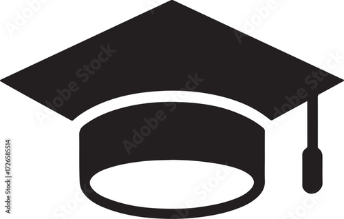 Simple black and white graduation cap icon symbolizing academic achievement and education milestone silhouette