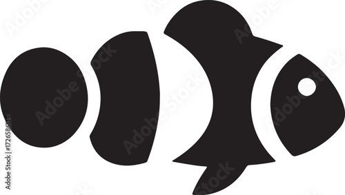 Cute clown fish silhouette on white background.