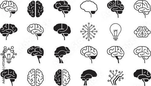 Brain Icons Set, Cartoon Brain Symbol, Intelligence Vector Illustration, Mind Icon Cartoon, Human Brain Clipart, Learning Mind Vector, Smart Cartoon Brain, Cartoon Brain Art, Knowledge Brain Cartoon, 