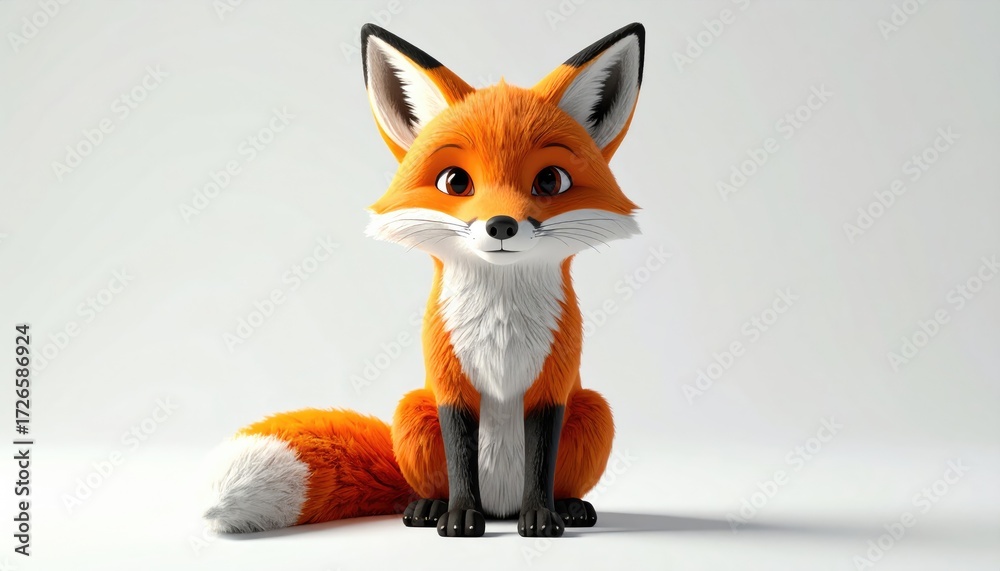 Obraz premium Cartoon fox sitting, front view