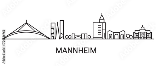 Mannheim Line Art skyline. Black Mannheim city. with white background