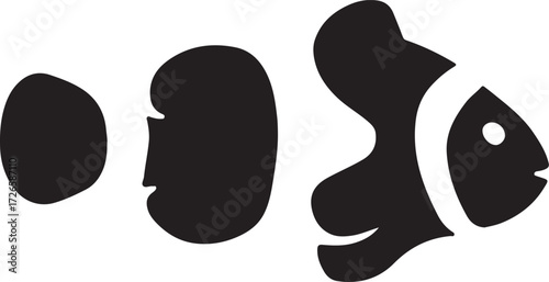 Cute clown fish silhouette on white background.