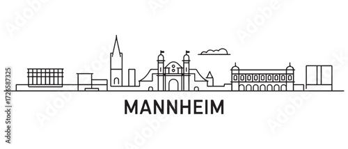 Mannheim Line Art skyline. Black Mannheim city. with white background