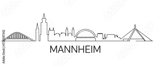 Mannheim Line Art skyline. Black Mannheim city. with white background