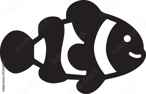 Cute clown fish silhouette on white background.