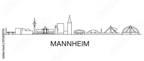 Mannheim Line Art skyline. Black Mannheim city. with white background