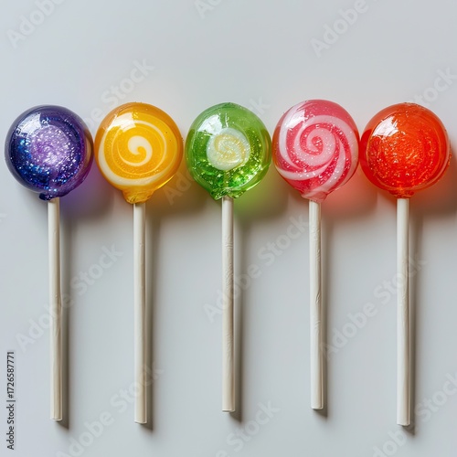 Colorful Swirl Lollipops Displayed on a White Background Perfect for Sweet Treats and Candy Themes