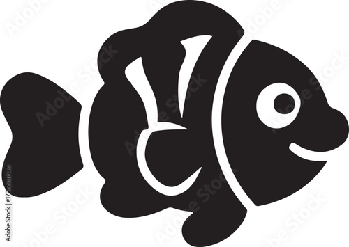 Cute clown fish silhouette on white background.