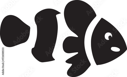 Cute clown fish silhouette on white background.