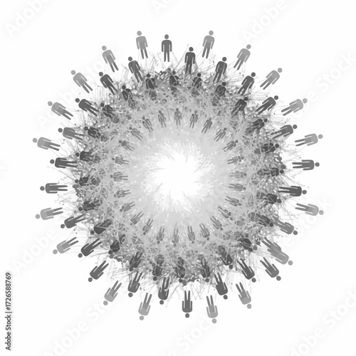 Stylized representation of people forming a radiating circular design, illustrating concepts of social networking, unity, and collective strength