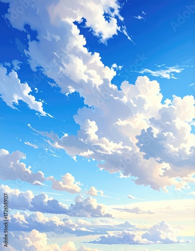 A vibrant digital painting of a partly cloudy sky (1)