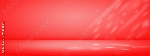 Limbo red background with sun rays. Abstract studio gradient bg. Modern banner with empty space for advertising text. Vector illustration.