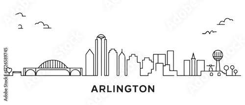 Arlington city Line Art Texas skyline. Black cityscape. with white background