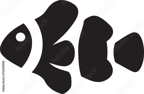 Cute clown fish silhouette on white background.