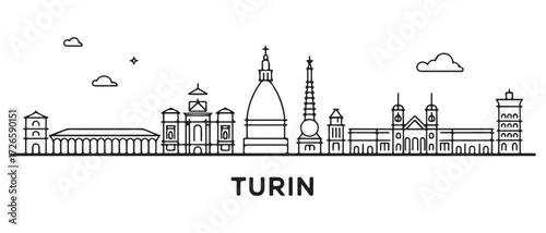 Turin Line Art skyline banner. Buenos Turin, Italy. with white background