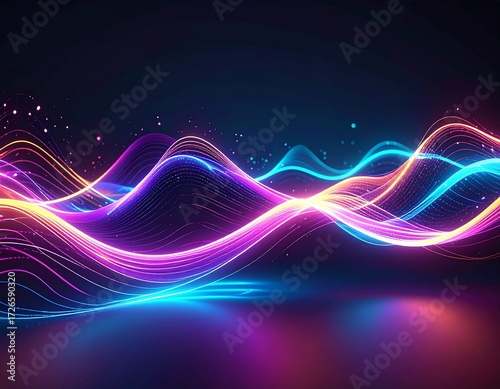 Wallpaper Mural Futuristic Neon Illustration Featuring Flowing Light Waves and Glowing Sine Lines in Realistic Style Torontodigital.ca