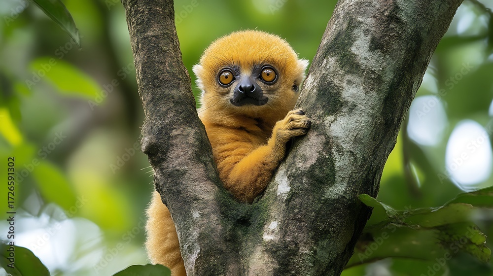 Obraz premium Golden lemur infant in a jungle tree