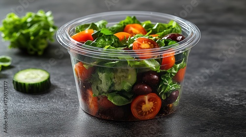Salad in clear plastic container