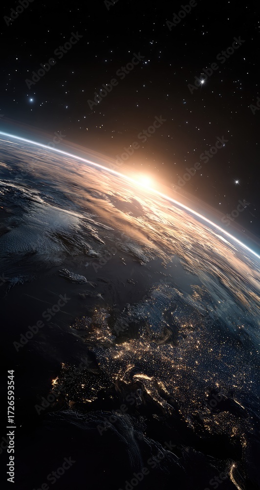 Fototapeta premium Earth rising from space, sunrise