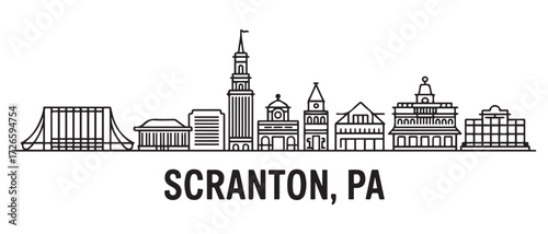 Scranton, PA Line Art skyline horizontal banner. with white background