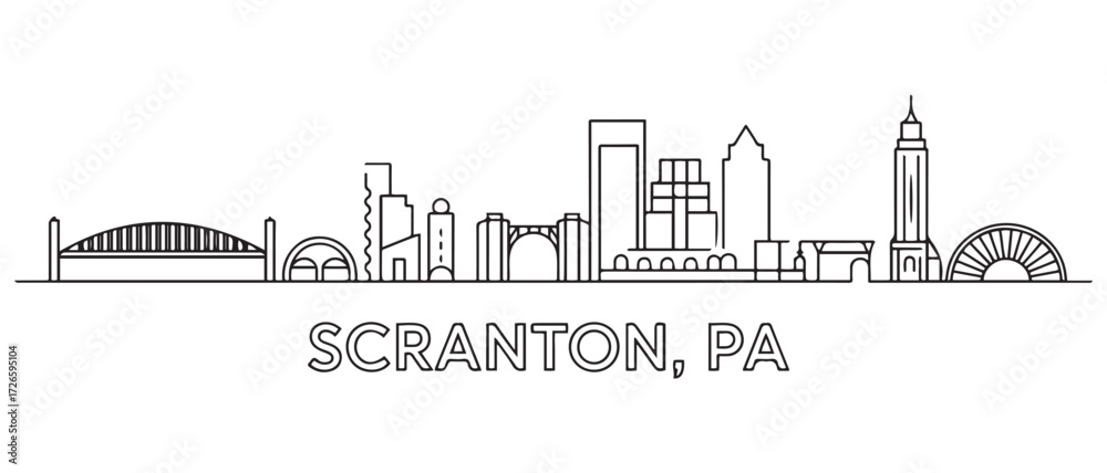Fototapeta premium Scranton, PA Line Art skyline horizontal banner. with white background