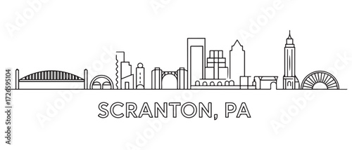 Scranton, PA Line Art skyline horizontal banner. with white background