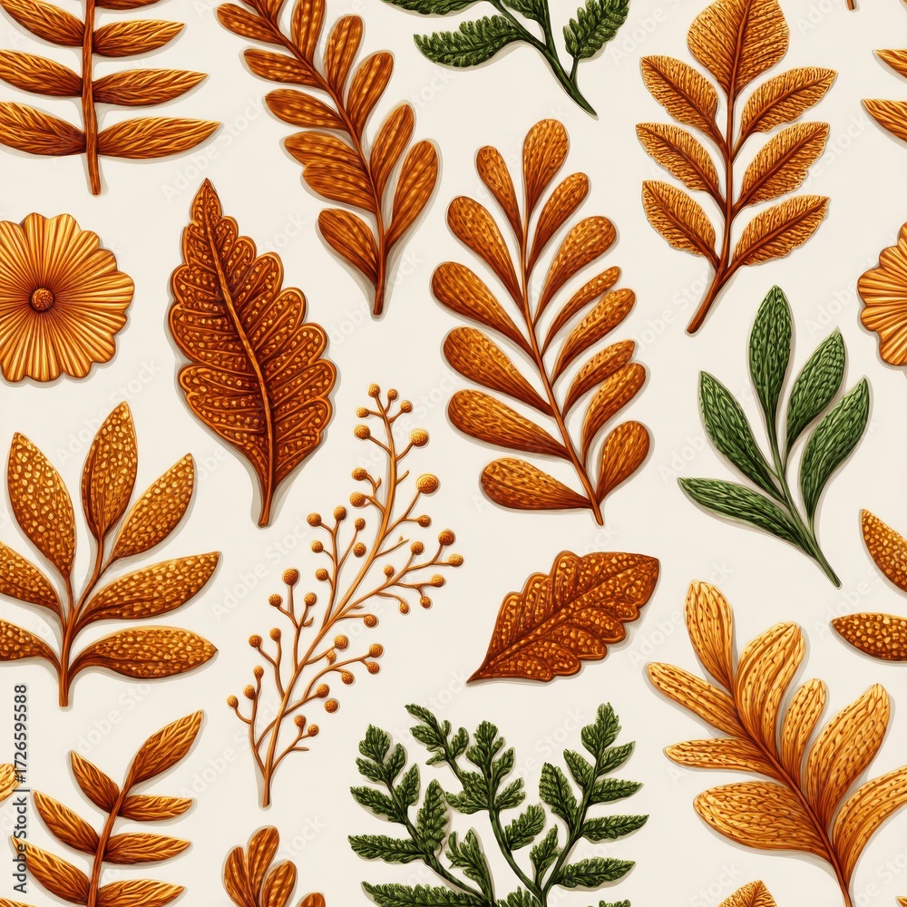 Fototapeta premium Autumnal Leaf and Branch Seamless Pattern