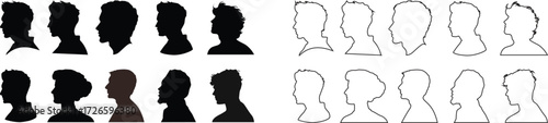 User profile icon set. Profile, people silhouette, person, avatar, sign up button vector collection.Black silhouette avatar collection of men heads, profile icons, human face outline, vector design