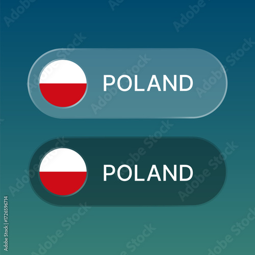 poland Flag button with liquid glass style design