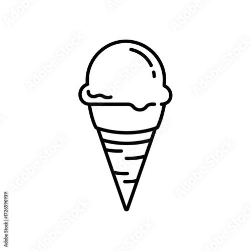 Single Scoop Ice Cream Cone Line Art Vector Illustration