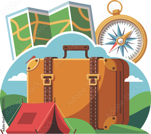 Vector drawing of a city and farm landscape illustration with house and barn
