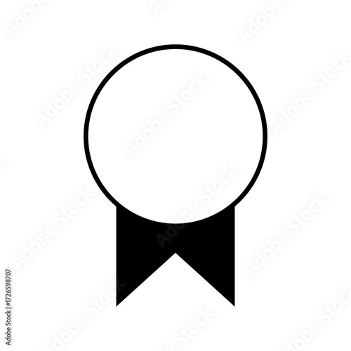 A black and white icon of a medal with an attached ribbon