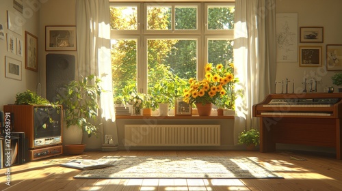 Sunny room with plants and sunflowers
