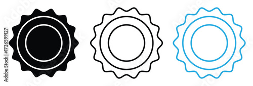 Seal Badge Vector Set – Solid and Outline Rosette Icons for Quality Guarantee, Awards, Certifications, and Promotional Labels